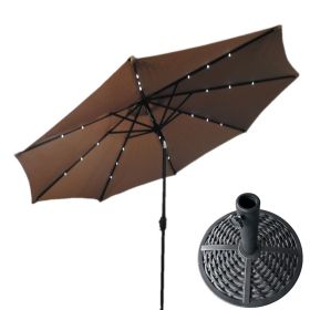 AZ Patio Heaters Solar Market Umbrella with LED Lights in Tan with  Wicker Finish Base