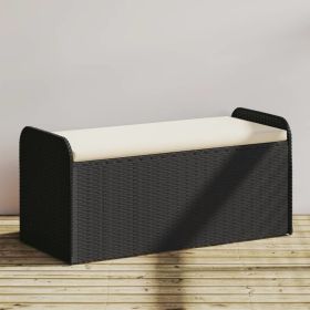 Storage Bench with Cushion Black 45.3"x20.1"x20.5" Poly Rattan