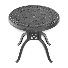 √ò31.50-inch Cast Aluminum Patio Dining Table with Black Frame and Umbrella Hole
