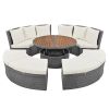 TOPMAX Patio 5-Piece Round Rattan Sectional Sofa Set All-Weather PE Wicker Sunbed Daybed with Round Liftable Table and Washable Cushions for Outdoor B