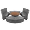 TOPMAX Patio 5-Piece Round Rattan Sectional Sofa Set All-Weather PE Wicker Sunbed Daybed with Round Liftable Table and Washable Cushions for Outdoor B