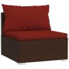 Patio Middle Sofa with Cushions Brown Poly Rattan