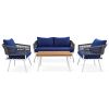 K&K 4-Piece Boho Rope Patio Furniture Set, Outdoor Furniture with Acacia Wood Table, Patio Conversation Set with Deep Seating & Thick Cushion for Back
