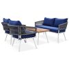 K&K 4-Piece Boho Rope Patio Furniture Set, Outdoor Furniture with Acacia Wood Table, Patio Conversation Set with Deep Seating & Thick Cushion for Back