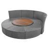 TOPMAX Patio 5-Piece Round Rattan Sectional Sofa Set All-Weather PE Wicker Sunbed Daybed with Round Liftable Table and Washable Cushions for Outdoor B