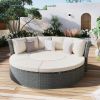 TOPMAX Patio 5-Piece Round Rattan Sectional Sofa Set All-Weather PE Wicker Sunbed Daybed with Round Liftable Table and Washable Cushions for Outdoor B