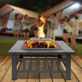 Portable Courtyard Metal Fire Pit with Accessories Black (. Color: Black)