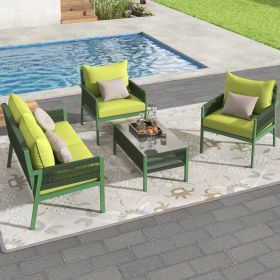 K&K 4-Piece Rope Patio Furniture Set, Outdoor Furniture with Tempered Glass Table, Patio Conversation Set Deep Seating with Thick Cushion for Backyard (Color: as Pic)