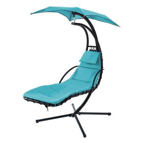Hanging Chaise Lounger with Removable Canopy, Outdoor Swing Chair with Built-in Pillow, Hanging Curved Chaise Lounge Chair Swing for Patio Porch Pools (Color: as Pic)