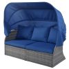 Outdoor Patio Furniture Set Daybed Sunbed with Retractable Canopy Conversation Set Wicker Furniture Sofa Set